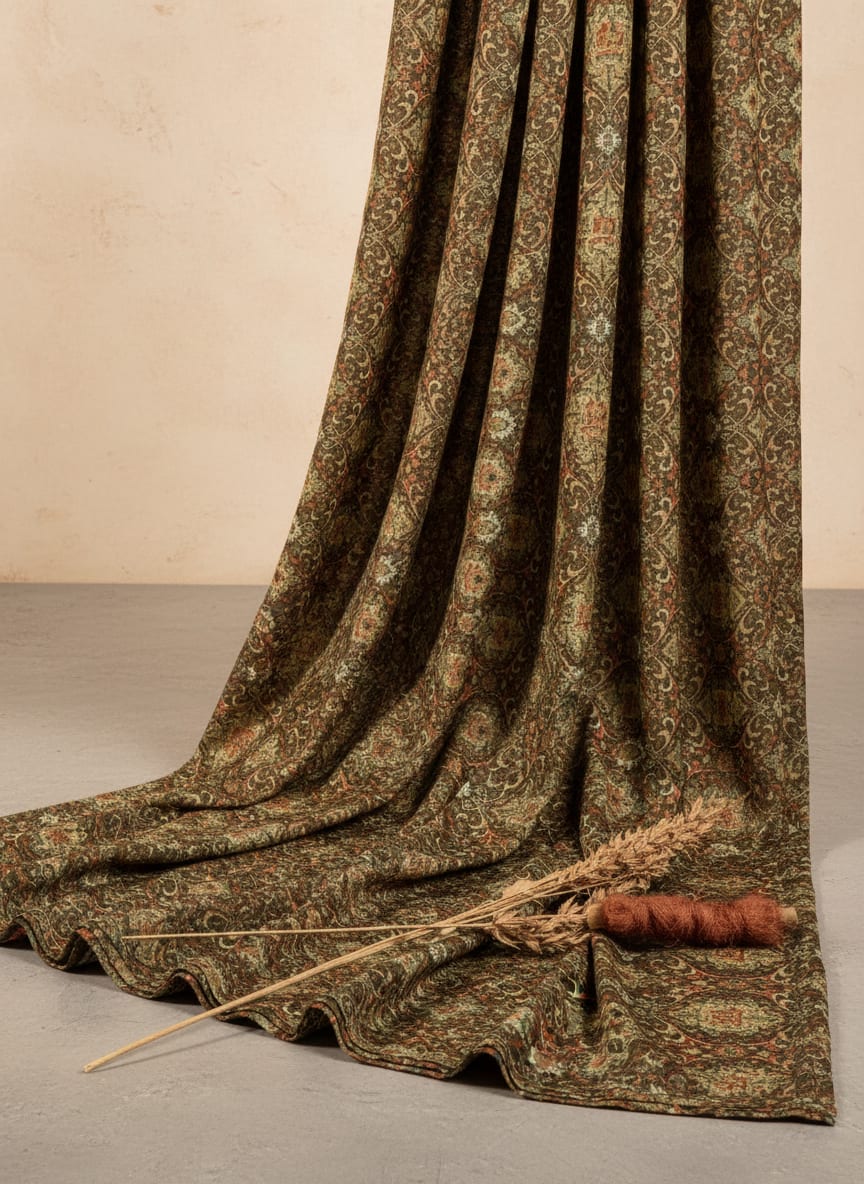 Vintage Damask & Ogee Patterned Soft Rayon Dress Fabric