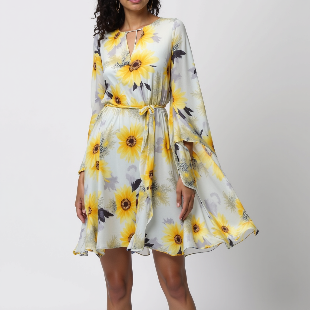 Morden Classic Yellow Sunflower Digital Printed Fabric - Pure Chiffon