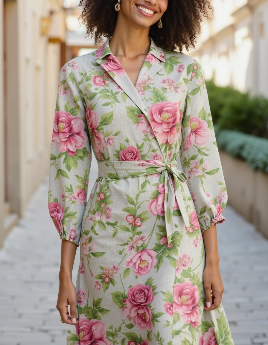 Gorgeous Linen Fabric in Pink Floral and Leaves Print