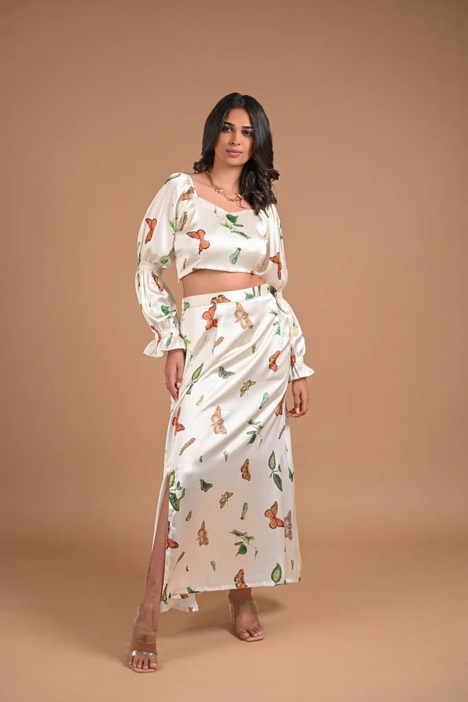 White Butterfly Satin Co-ord Set – 96.1