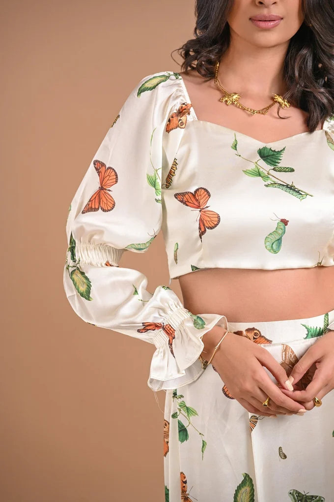 White Butterfly Satin Co-ord Set – 96.4