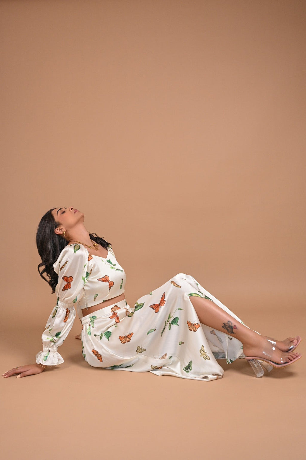 White Butterfly Satin Co-ord Set – 96.5