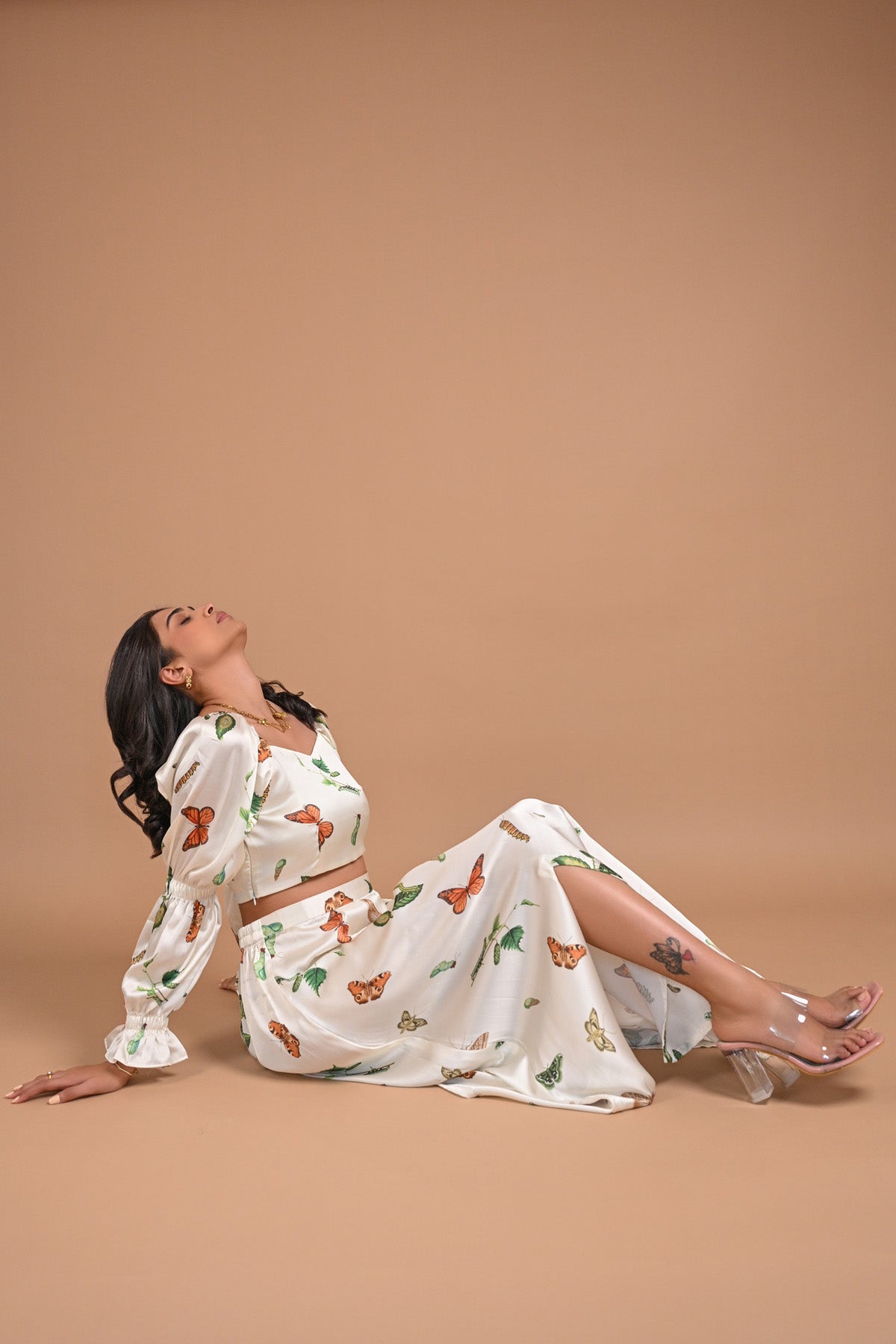 White Butterfly Satin Co-ord Set – 96.5