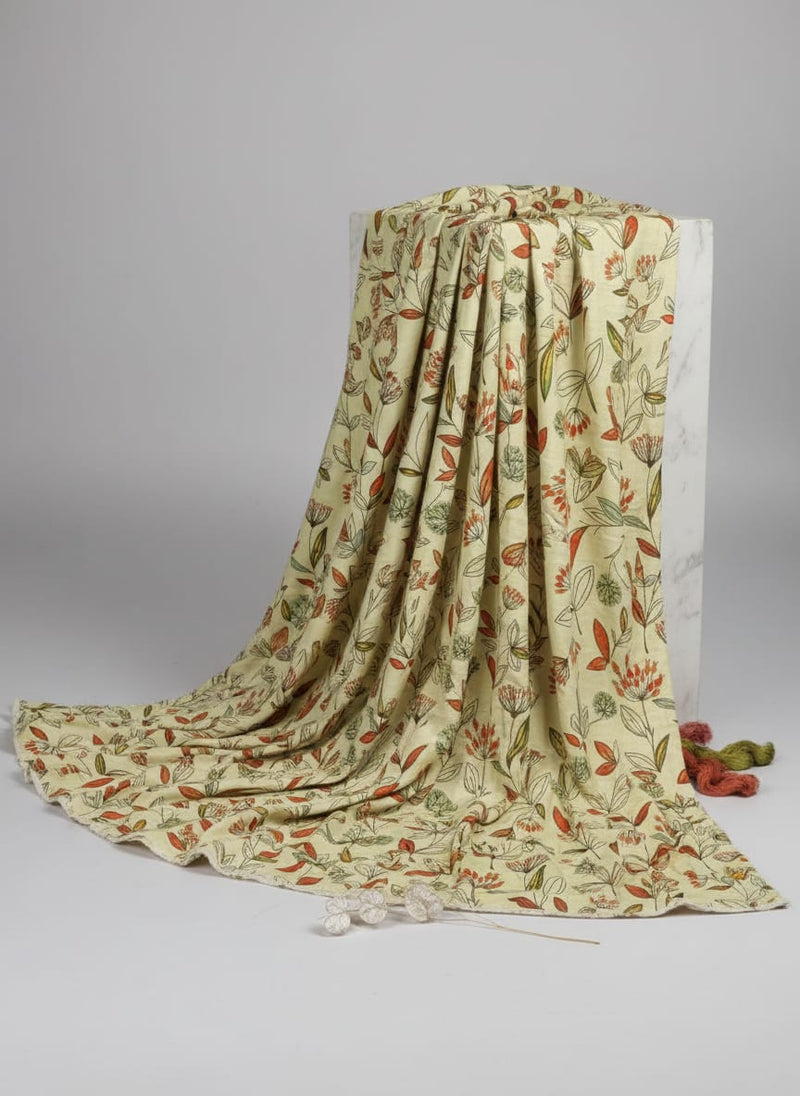 Autumnal Leaves & Berries Print on Soft Rayon Fabric