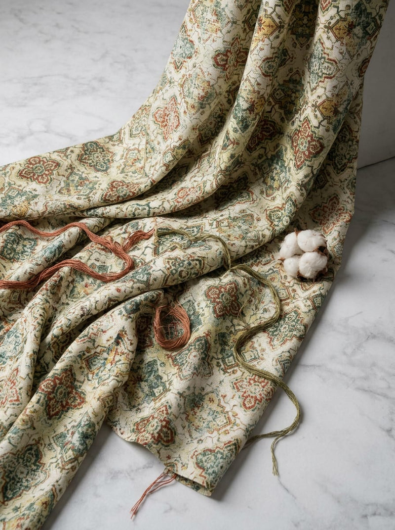 Multicolor Distressed Ethnic Tile Rayon Digital Printed Fabric