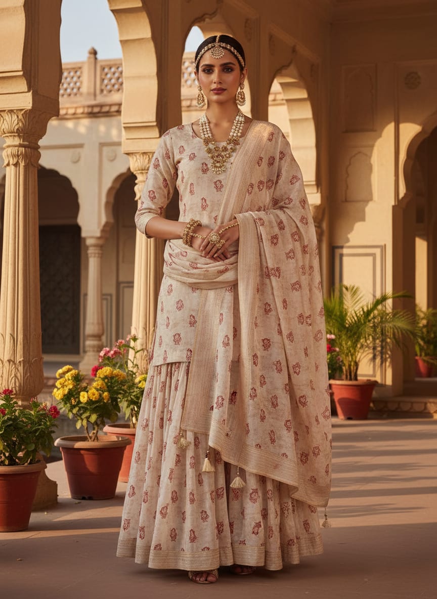 Quirky Red Fish Print on Off White Chanderi Fabric