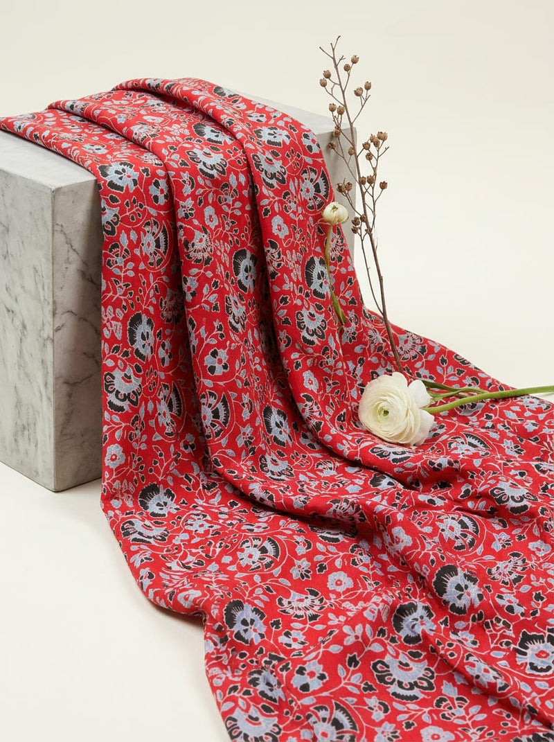 Vibrant Red Floral Jaipuri Style Printed Rayon Fabric