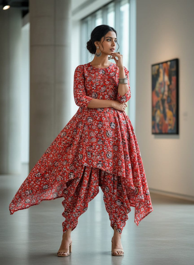 Vibrant Red Floral Jaipuri Style Printed Rayon Fabric