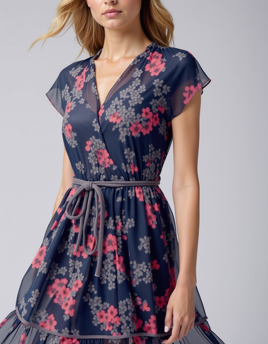 Classy Blue Floral Chiffon Digital Printed Fabric