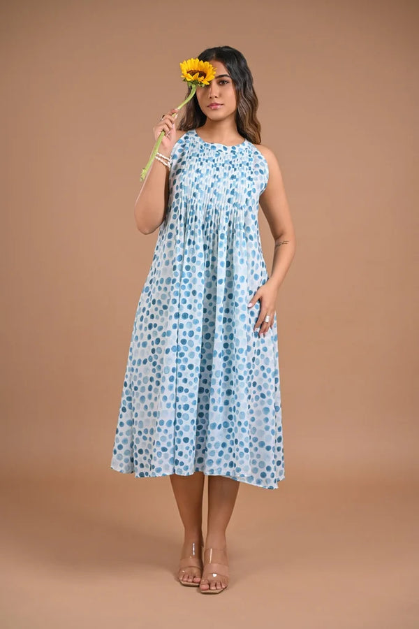 Pleated Blue Dot Midi Dress – 99.2 - alternate view