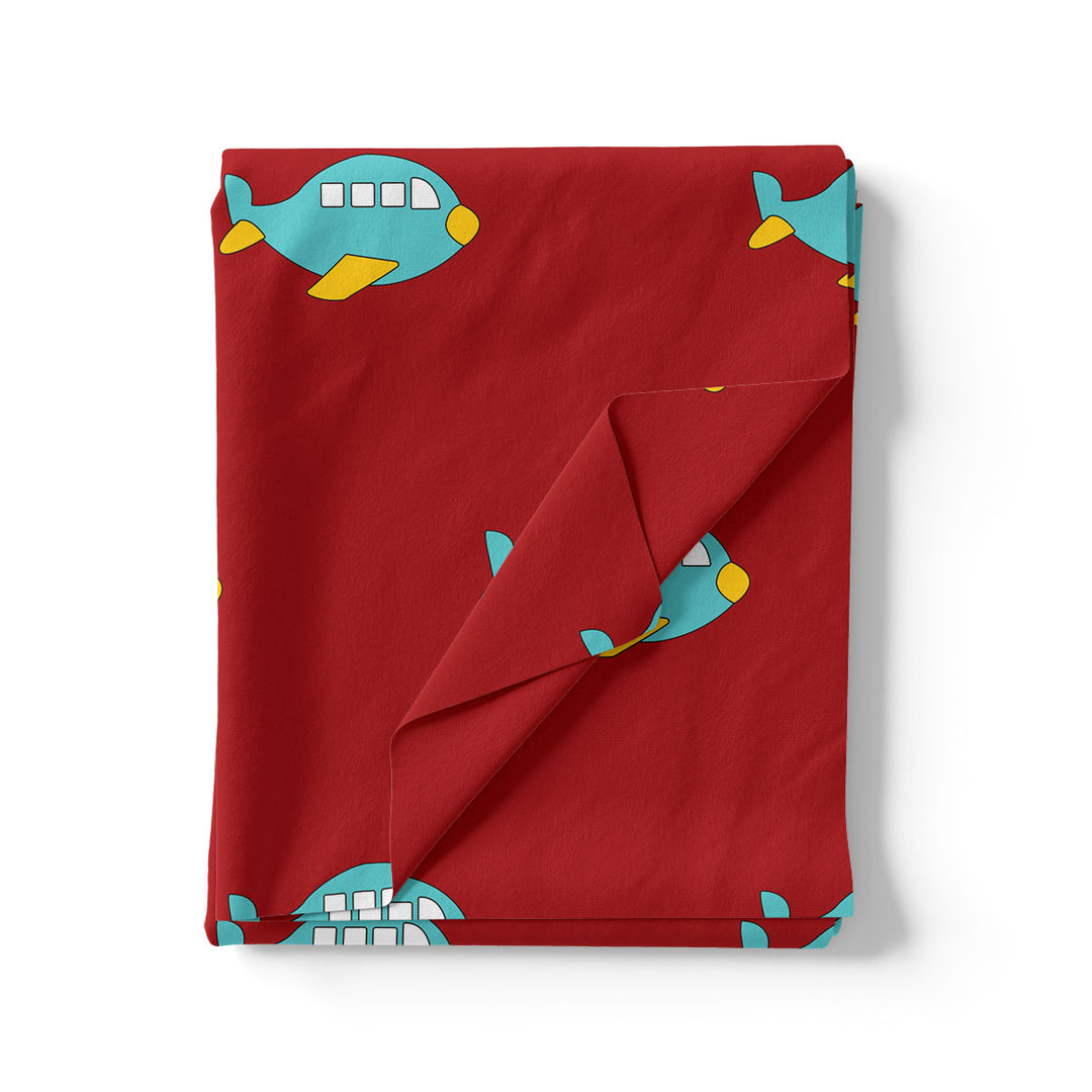 Red and Blue Airplane Print Muslin Digital Fabric for Kids