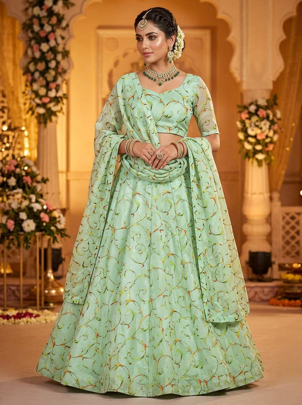 Green Swirling Floral Vine and Paisley Brasso Digital Printed Fabric - Lehenga Choli Lookbook - BR-0-MA0822-108 - alternate view