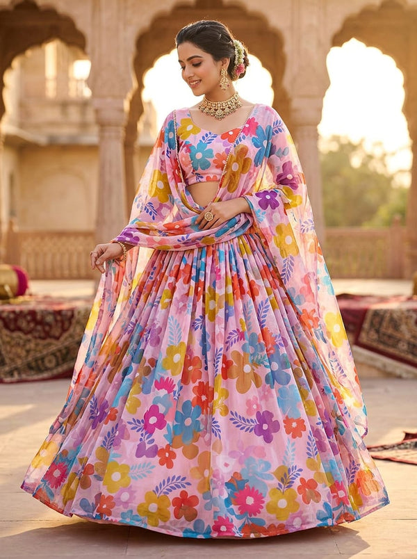 Multicolor Colorful Pop Art Floral Brasso Digital Printed Fabric - Lehenga Choli Lookbook - BR-0-PA10062-108 - alternate view