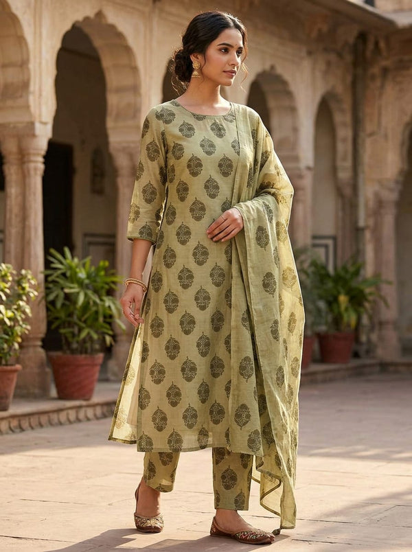 Cream Ethnic Buta Motif Chanderi Digital Printed Fabric - A-Line Kurta with Salwar Lookbook - CH-0-TA01347-108 - alternate view