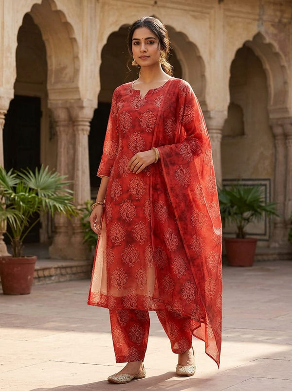 Red Ethnic Peacock Motif Chanderi Digital Printed Fabric - A-Line Kurta with Salwar Lookbook - CH-0-TA0414-108 - alternate view
