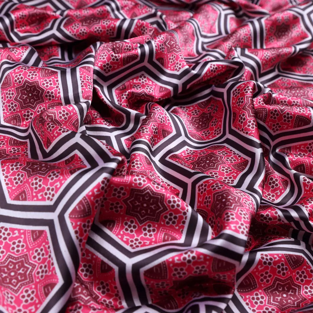 Pink and Black Hexagon Pattern Printed Japan Satin Fabric – copycopy