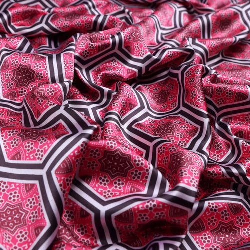Pink and Black Hexagon Pattern Printed Japan Satin Fabric – copycopy