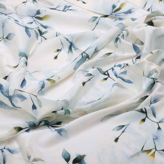 Classy cream silk crepe fabric with digital printed leaves