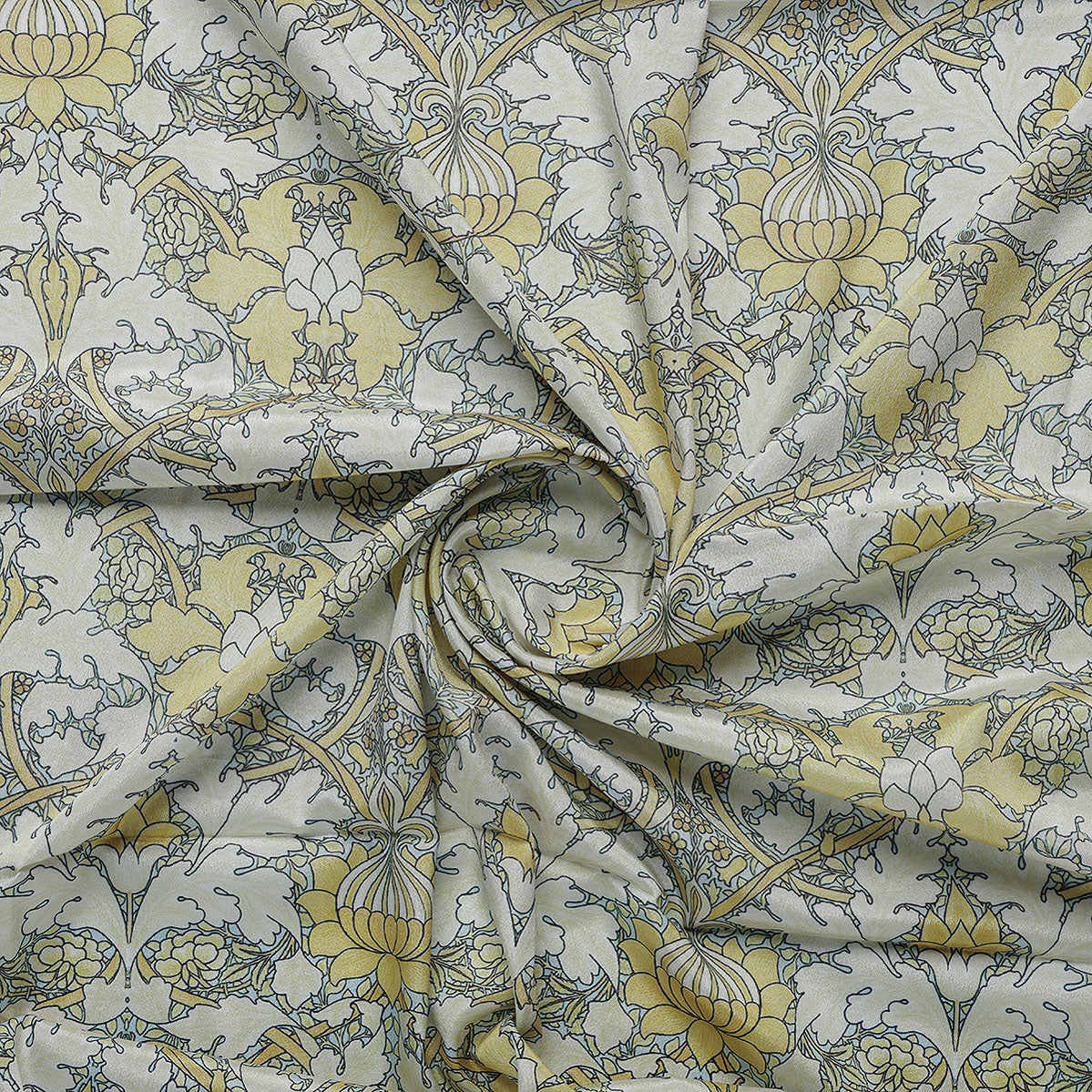 Tan Damask Silk Crepe Printed Fabric