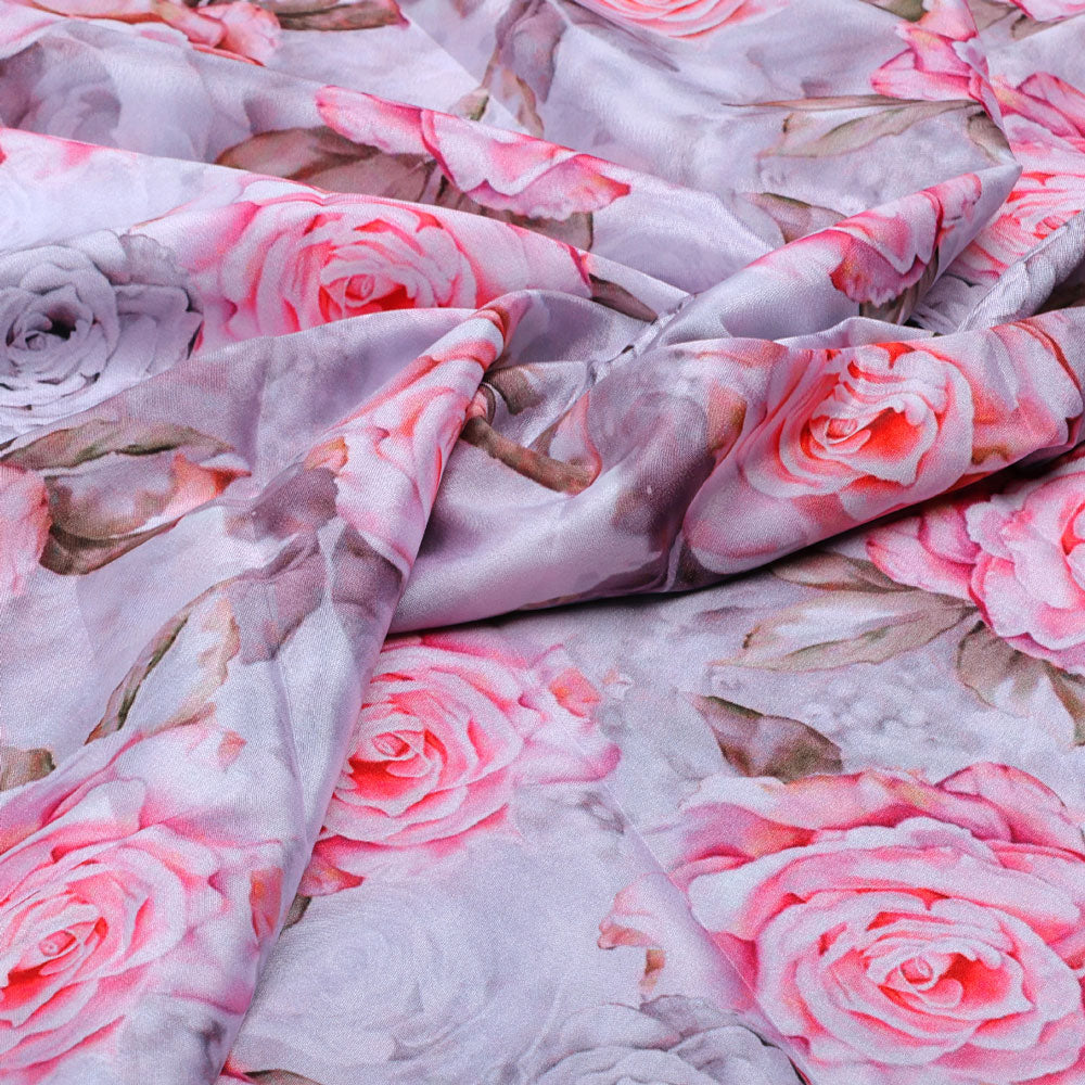 Classy Purple Floral Digital Printed Silk Crepe Fabric