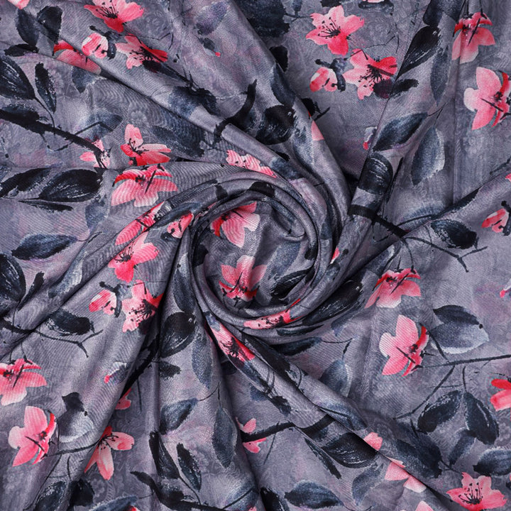 Gorgeous floral and leaves design digital printed silk crepe fabric from FAB VOGUE Studio