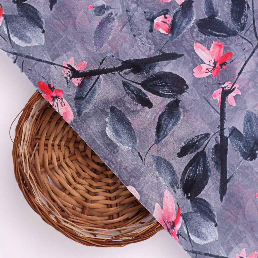 Gorgeous floral and leaves design digital printed silk crepe fabric from FAB VOGUE Studio