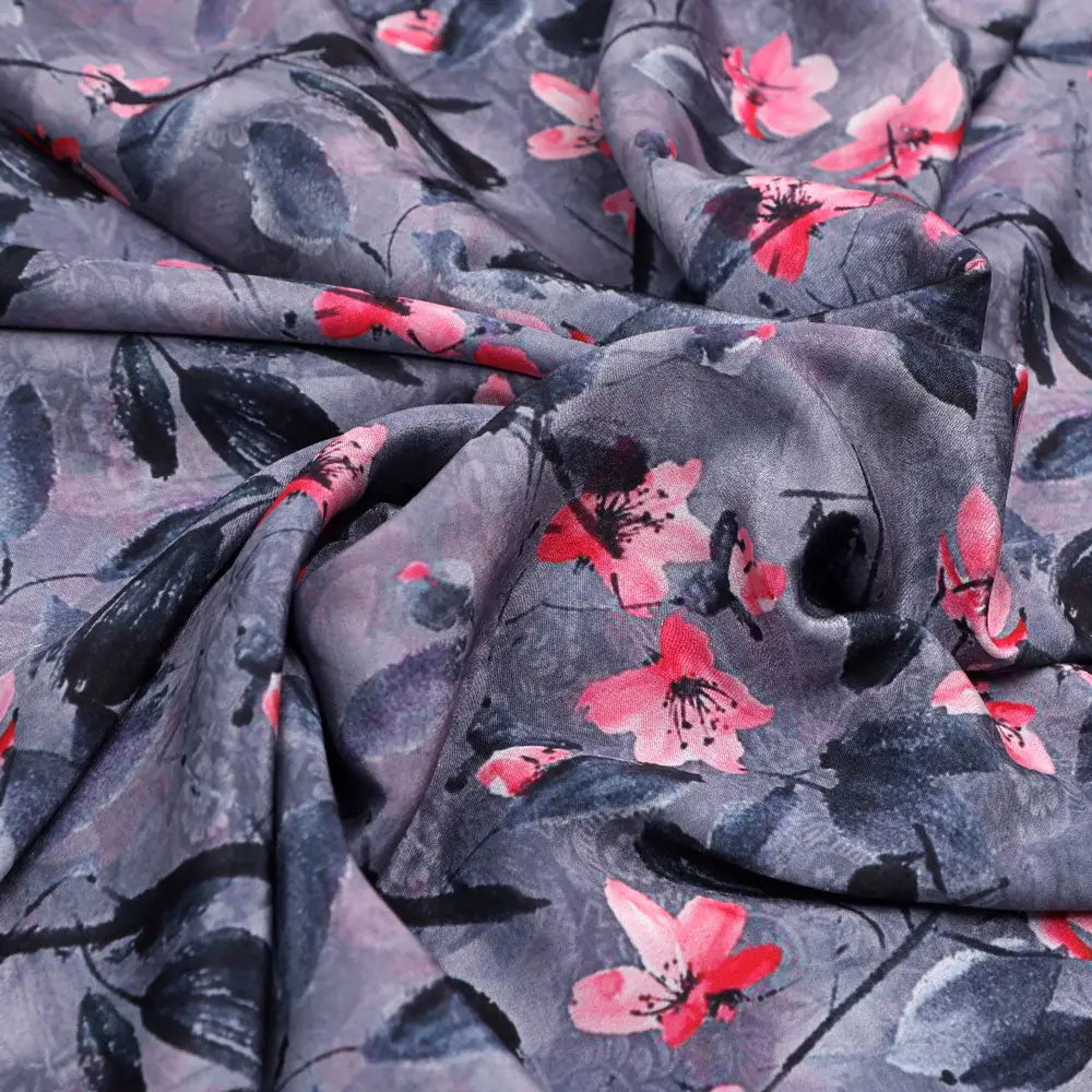 Gorgeous floral and leaves design digital printed silk crepe fabric from FAB VOGUE Studio – cr 0 ta05430 110 c