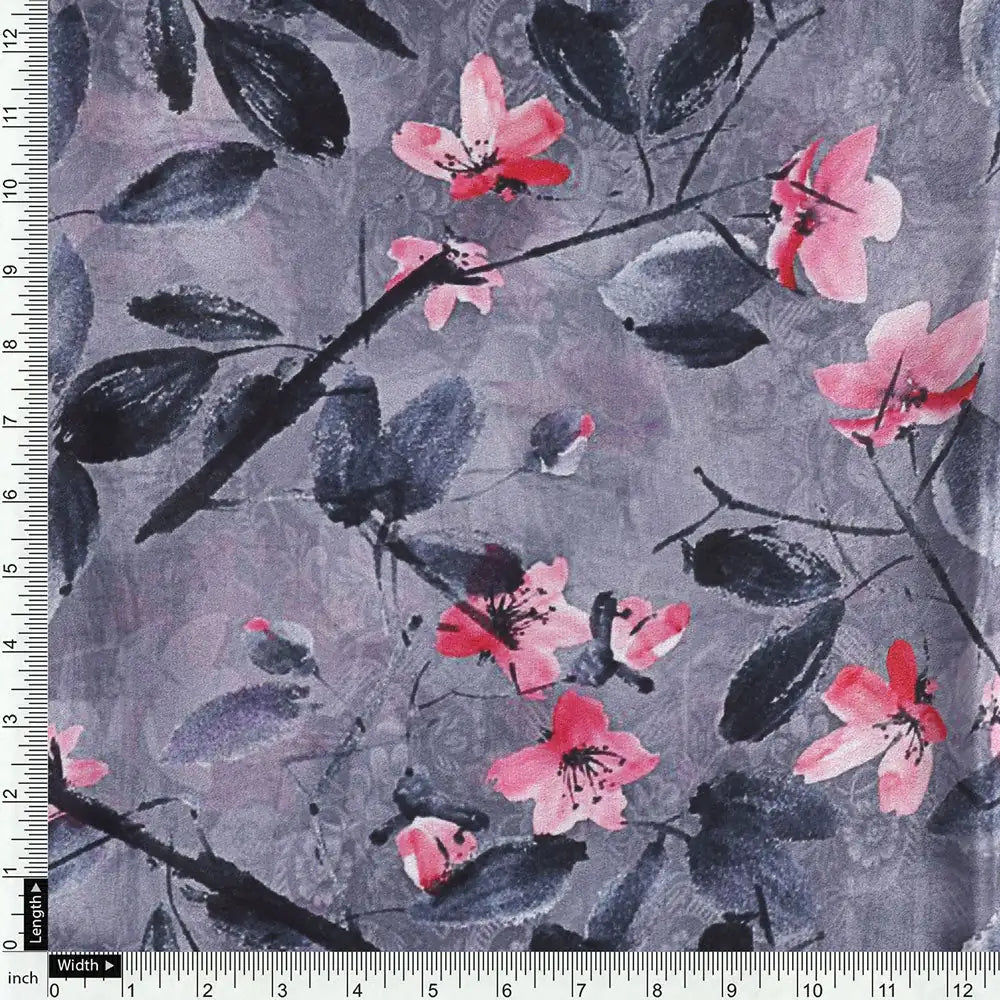 Gorgeous floral and leaves design digital printed silk crepe fabric from FAB VOGUE Studio – cr 0 ta05430 110 d