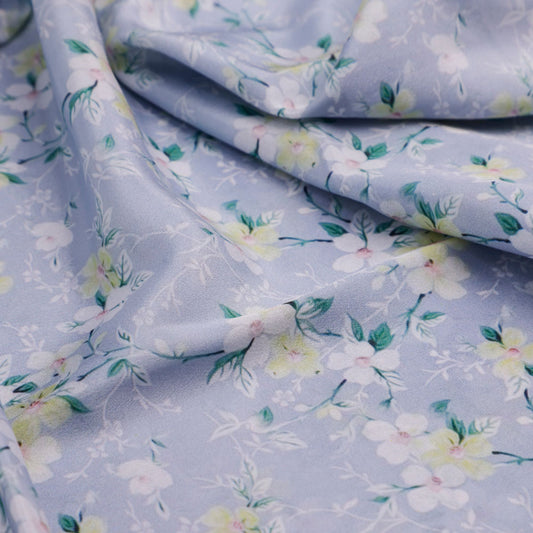 Classy Gray Ditsy Digital Printed Silk Crepe Fabric