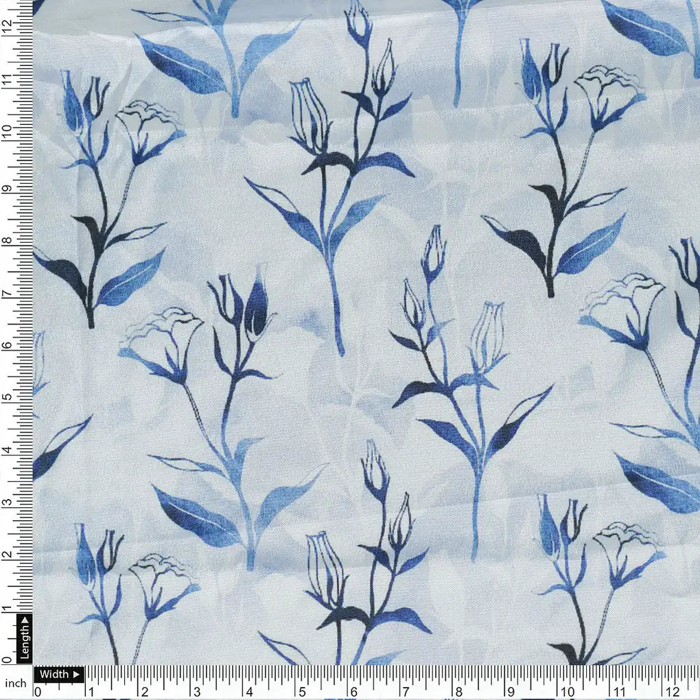 Attractive Blue Bud Water Paint Shadow Digital Printed Fabric - Silk Crepe – cr 0 ta05926 110 a