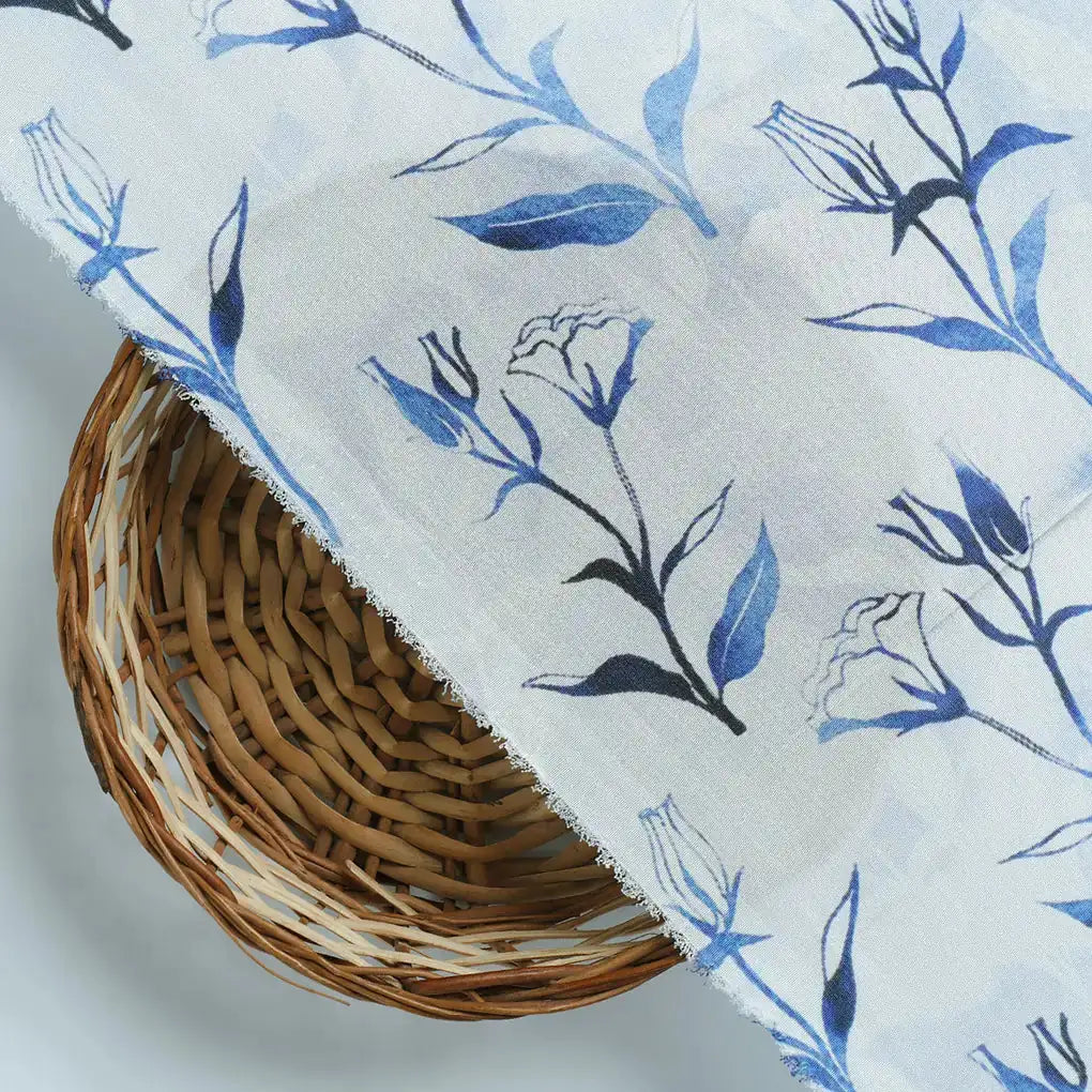 Attractive Blue Bud Water Paint Shadow Digital Printed Fabric - Silk Crepe – cr 0 ta05926 110 d