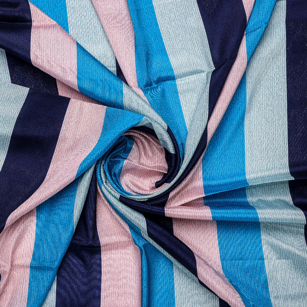 Classy Green, Blue, and Peach Strips Digital Printed Silk Crepe Fabric