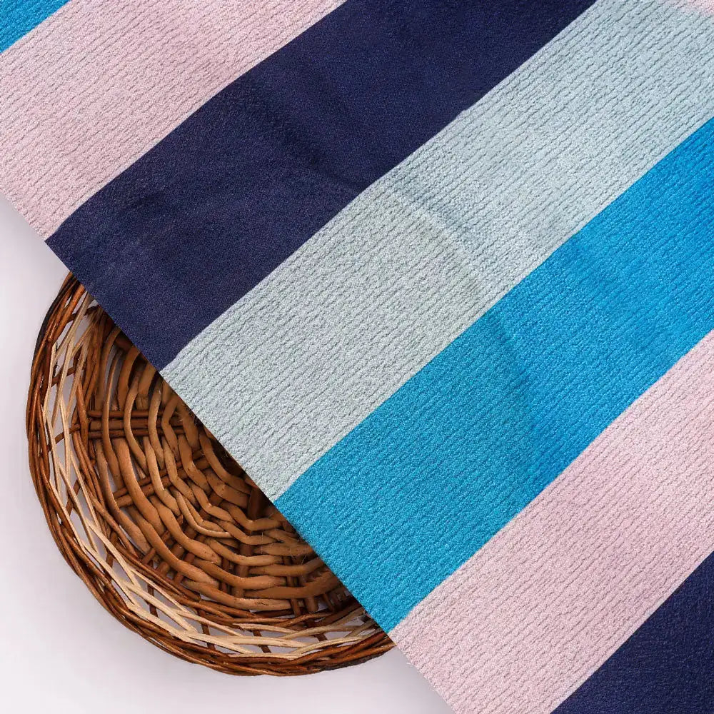 Classy Green, Blue, and Peach Strips Digital Printed Silk Crepe Fabric – cr 0 ta07534 110 b