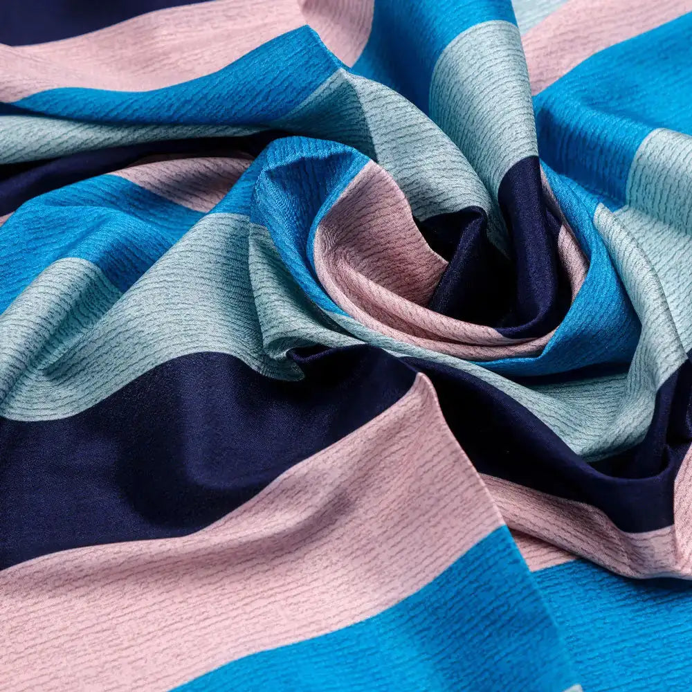 Classy Green, Blue, and Peach Strips Digital Printed Silk Crepe Fabric – cr 0 ta07534 110 c