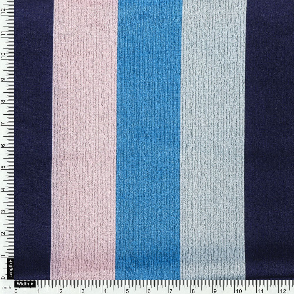 Classy Green, Blue, and Peach Strips Digital Printed Silk Crepe Fabric