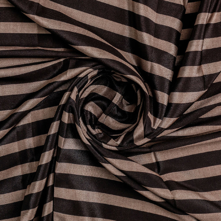 Classy Brown Strip Digital Printed Silk Crepe Fabric