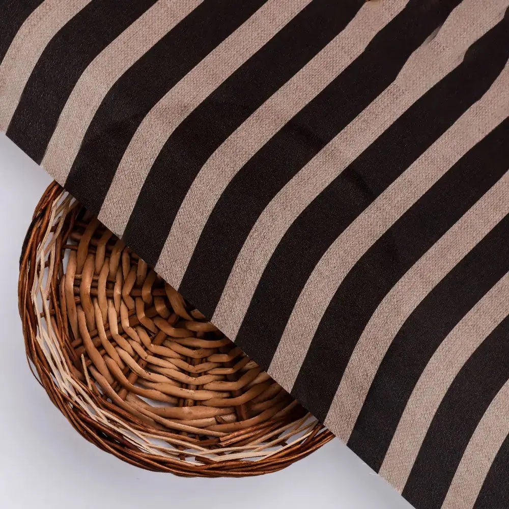 Classy Brown Strip Digital Printed Silk Crepe Fabric – cr 0 ta07623 110 b