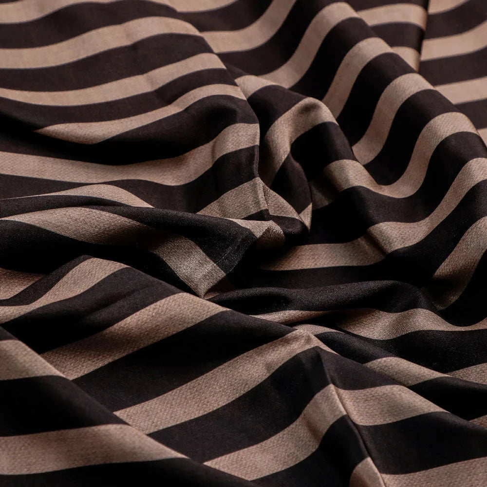 Classy Brown Strip Digital Printed Silk Crepe Fabric – cr 0 ta07623 110 c
