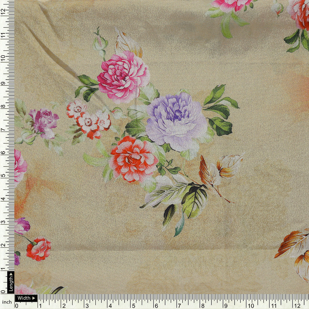 Chintz Pink Florish Flower Digital Printed Fabric - Crepe