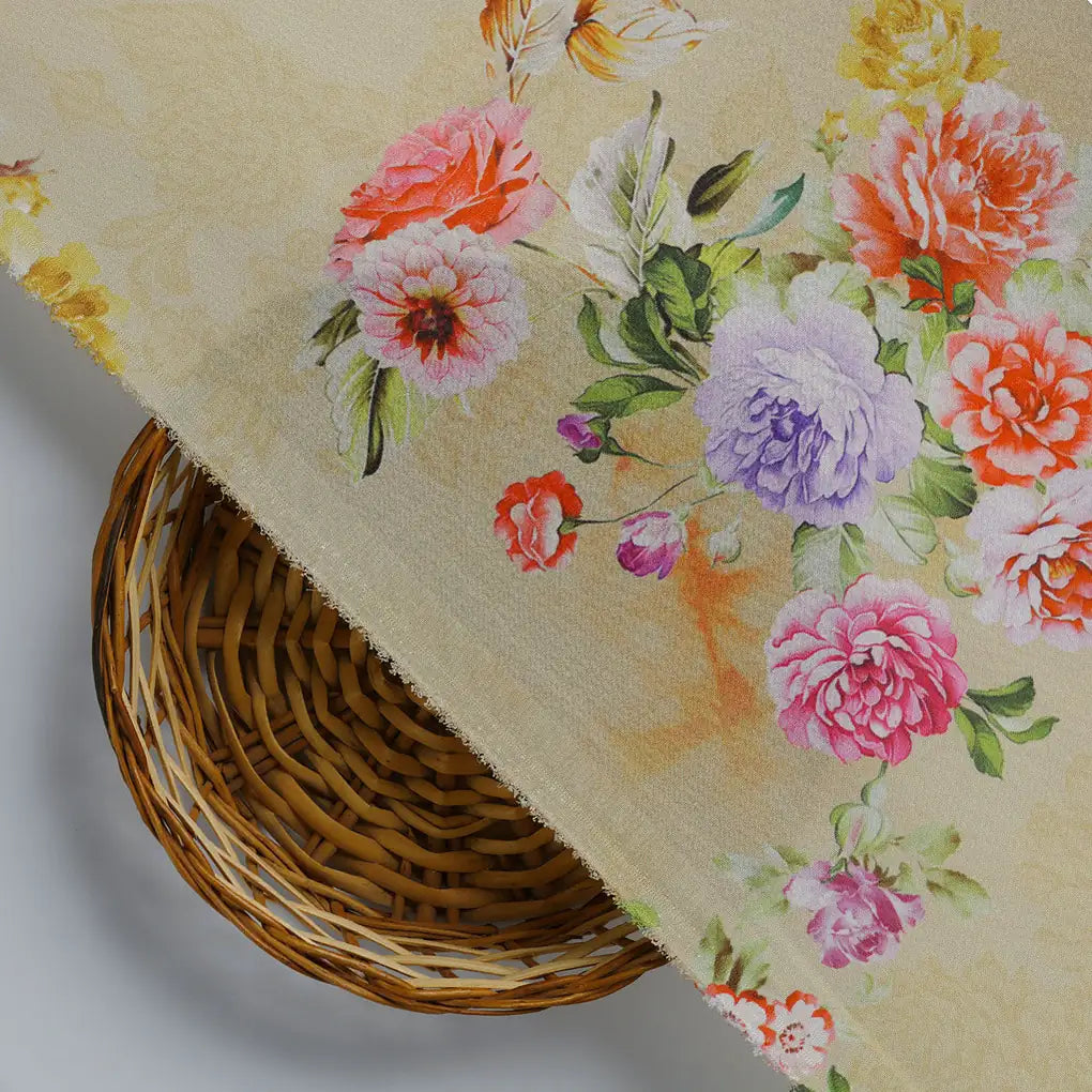 Chintz Pink Florish Flower Digital Printed Fabric - Crepe – cr 0 ta08282p1 110 d