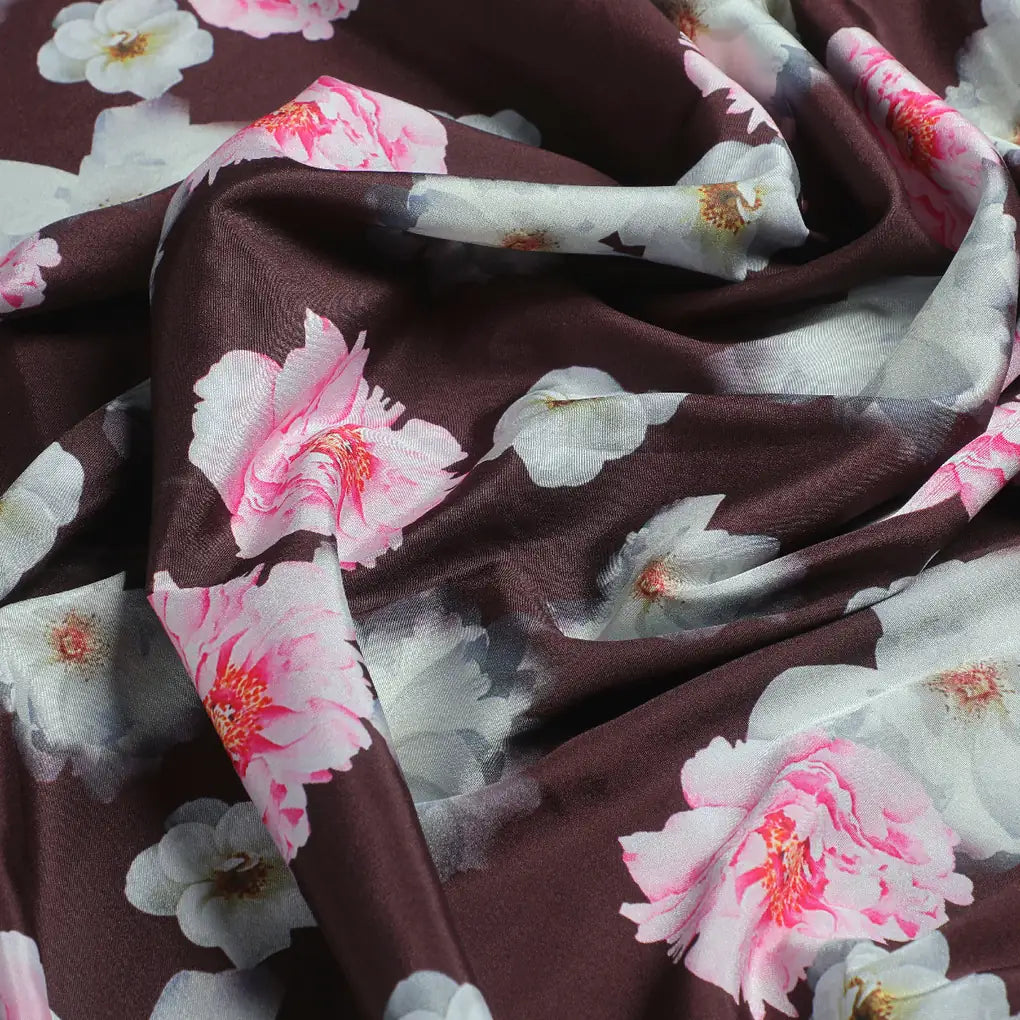 Classy and Attractive Brown Floral Digital Printed Silk Crepe Fabric – cr 0 ta08328p2 110 c
