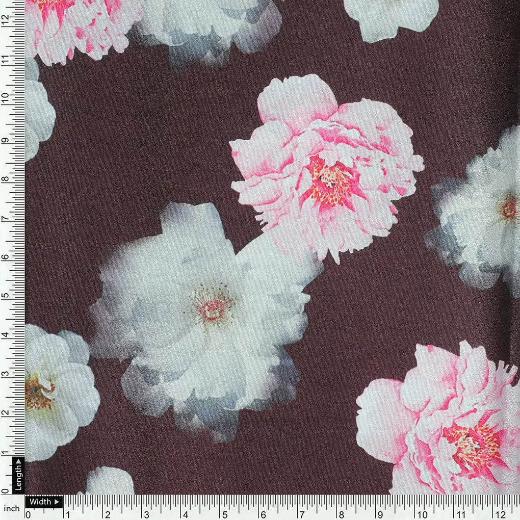Classy and Attractive Brown Floral Digital Printed Silk Crepe Fabric – cr 0 ta08328p2 110 d