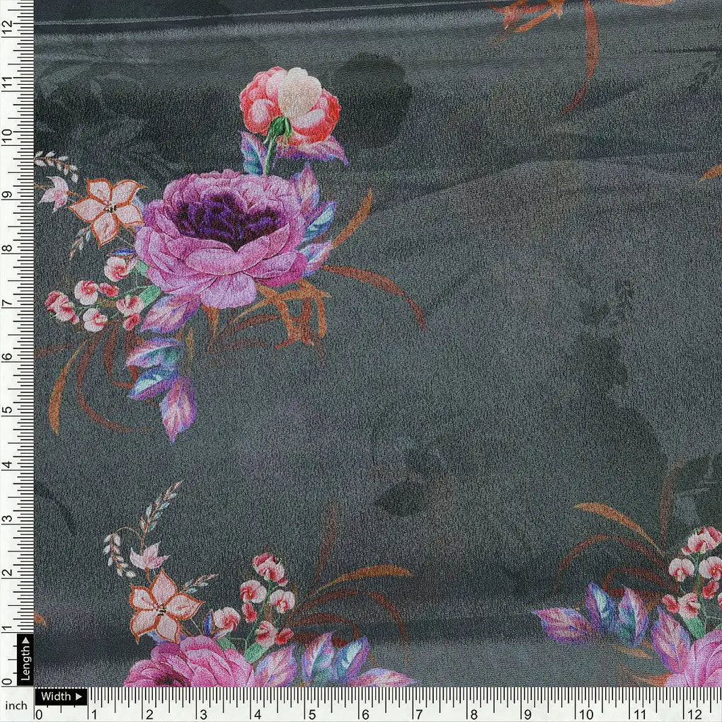 Lovely Peony With Wax Flower Digital Printed Fabric - Silk Crepe – cr 0 ta08330p3 110 a