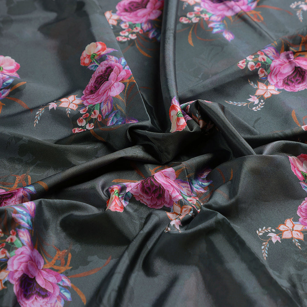 Lovely Peony With Wax Flower Digital Printed Fabric - Silk Crepe