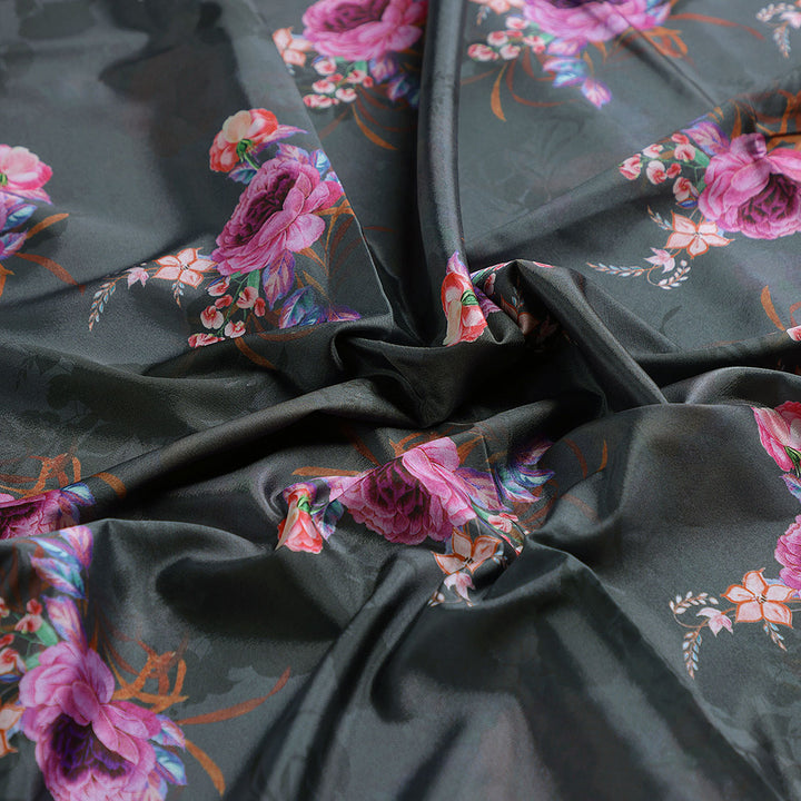 Lovely Peony With Wax Flower Digital Printed Fabric - Silk Crepe