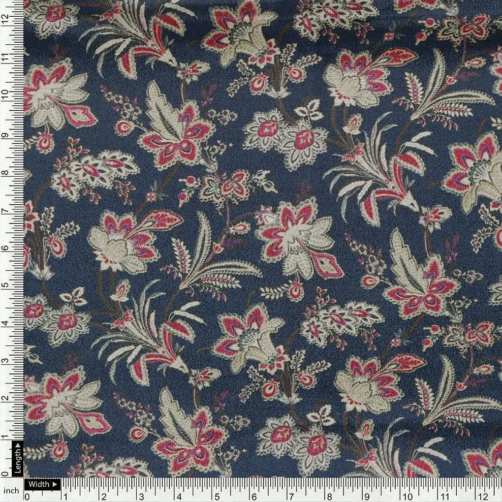 Decorative Jacobean Bluish Digital Printed Fabric - Crepe – cr 0 ta08553 110 a