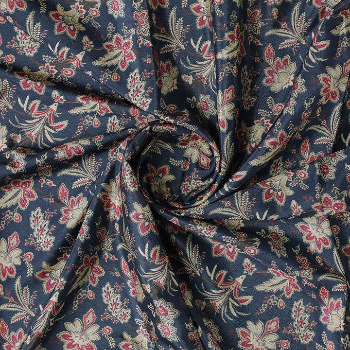 Decorative Jacobean Bluish Digital Printed Fabric - Crepe