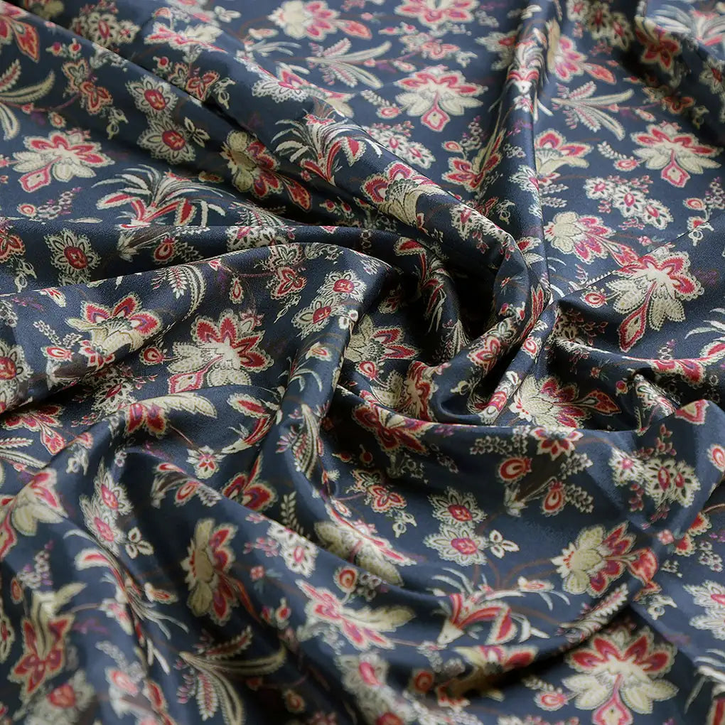 Decorative Jacobean Bluish Digital Printed Fabric - Crepe – cr 0 ta08553 110 c