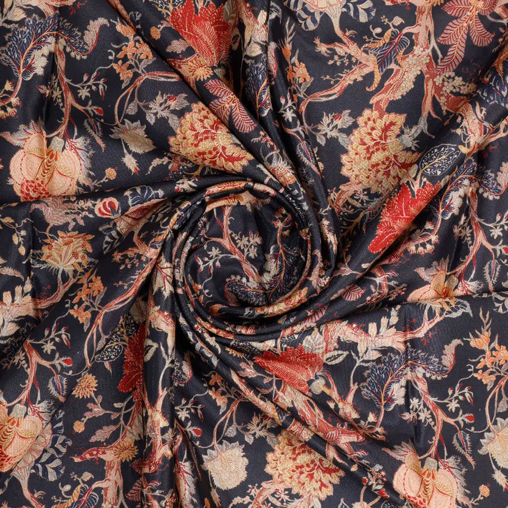 Gorgeous black damask digital printed silk crepe fabric by FAB VOGUE Studio – cr 0 ta08826 110 a