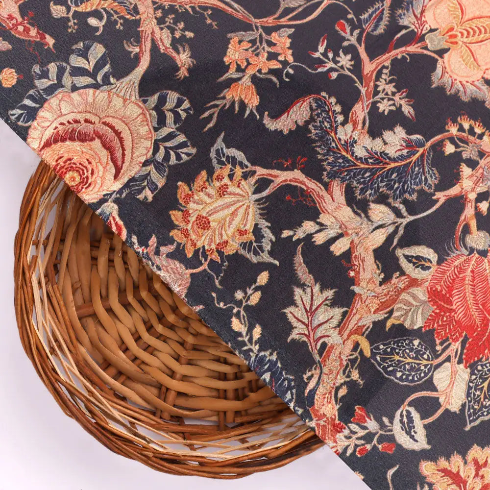 Gorgeous black damask digital printed silk crepe fabric by FAB VOGUE Studio – cr 0 ta08826 110 b